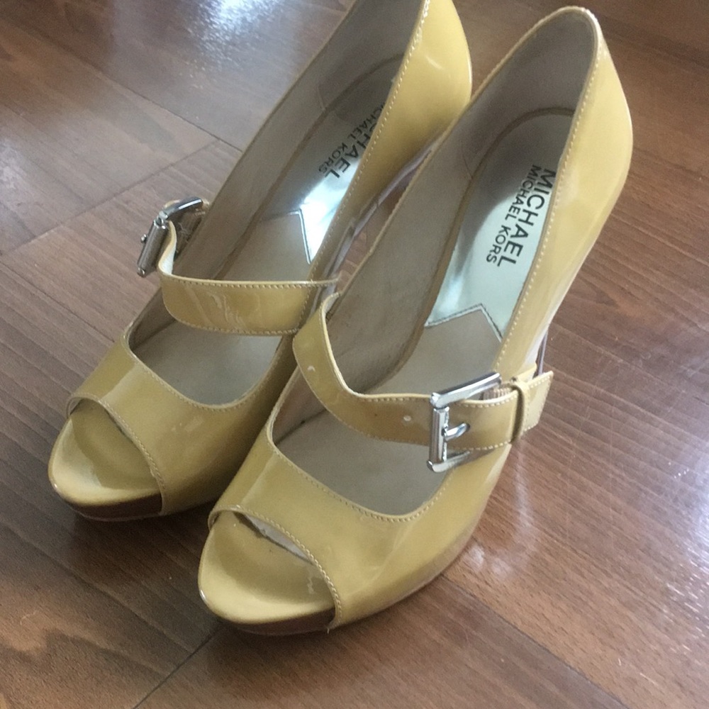 Michael Kors nude patent Mary-Jane peep toe pump